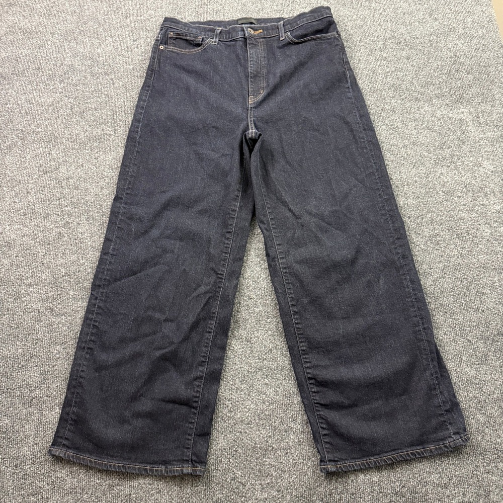 Uniqlo Wide Leg Jeans Womens 30 Dark Indigo High Rise Stretch Denim 221-403623